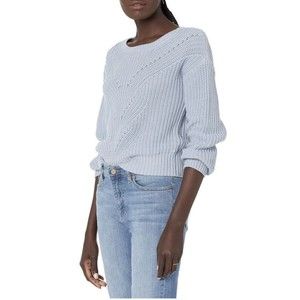 The Drop Selena Cable Front Chunky Knit Mid Weight Cropped Sweater Blue Size XL